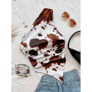 Women'sCasualVacationWesternCowPrintBlouse,SuitableForBeach,WeddingGuest,Graduation,Brunch,St.Patrick'sDay,SpringBreak,Easter,MusicFestivals,ElegantBohemian,Tropical,Off-ShoulderTop,Spring/Summer,RaveTop