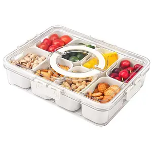 Kitchen Spice Storage Box Divided Compartment, Lid Cover Included, Airtight Food Storage, Holds Candies Nuts Cookies Fruits Snacks, 4/8 Grid Organizer Tray, Meal Prep Containers