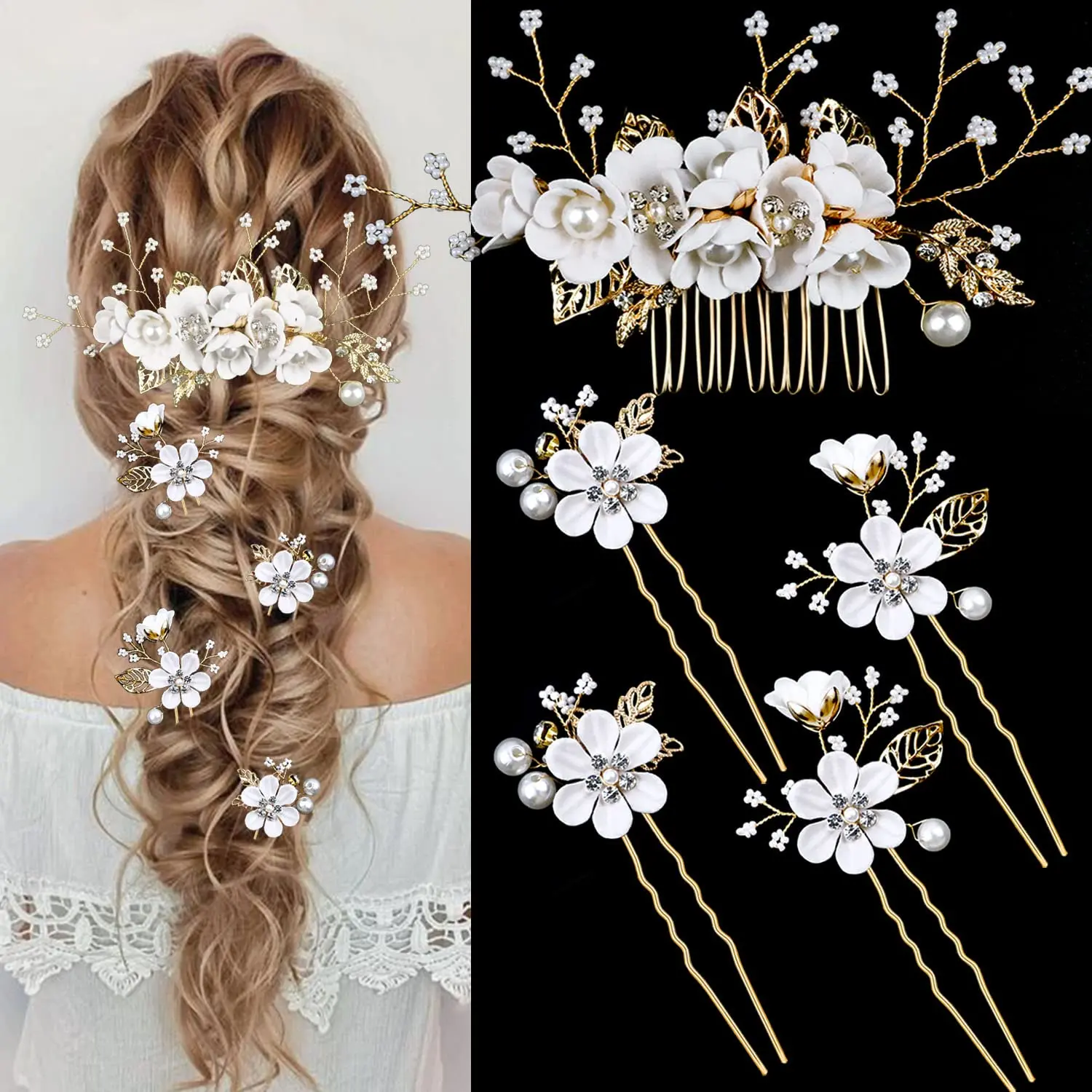 5 pcs Crystal Pearl Hair Clips Vintage Rhinestone Wedding Hair Accessories Bridal Flower Wedding Hair Pins Headpiece for Women Girls Beauty & Personal Care