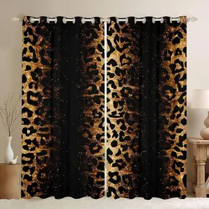 2pcs Animal Leopard Print Curtains, Exotic Pattern, Lightweight Decorative Set for Living Room Bedroom, Jaguar Printed Drapes