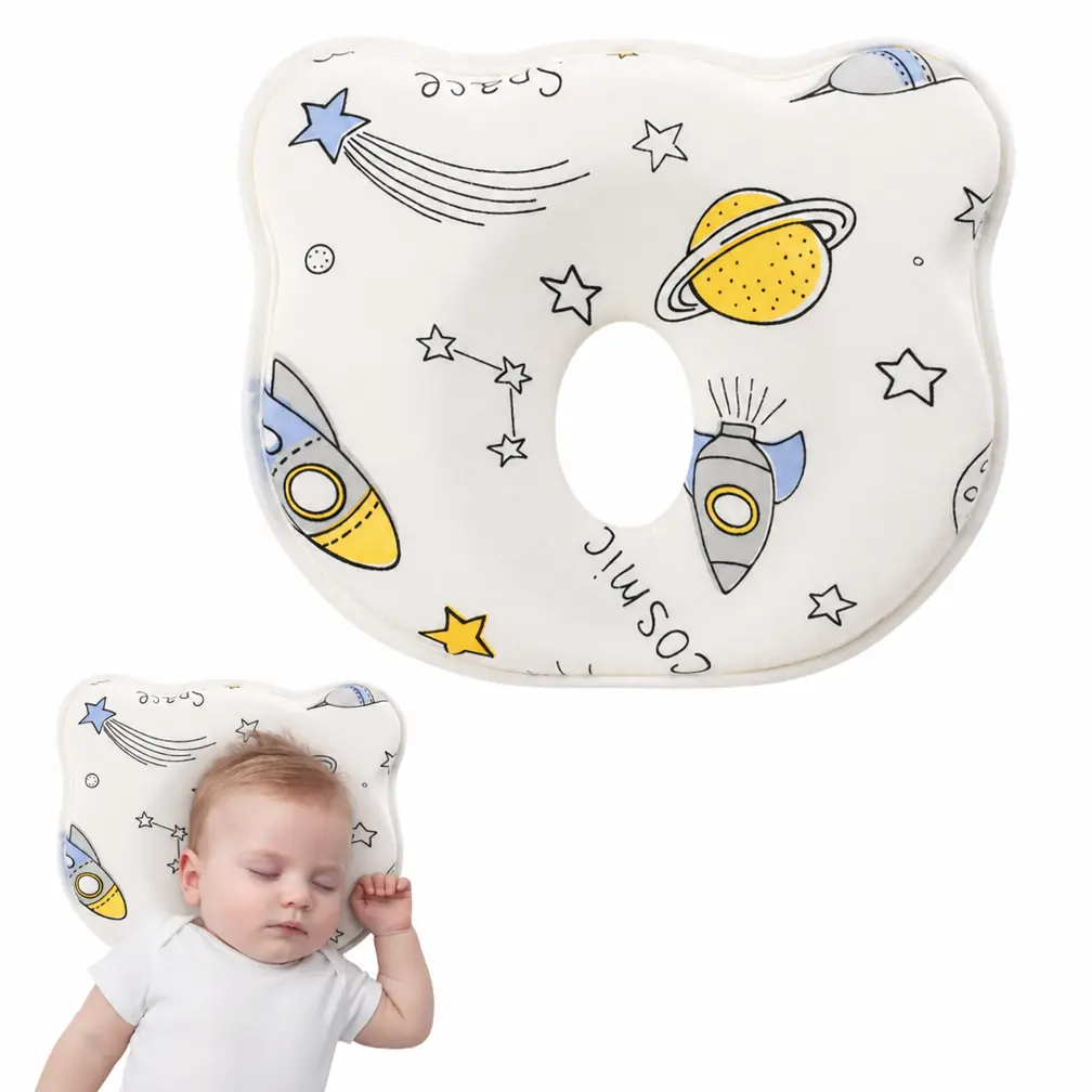 Memory Foam Baby Head Shaping Pillow Breathable Soft Bed Sleeping Pillow for Newborns Prevents Flat Head Syndrome Machine Washable Neck Support Portable Travel Friendly
