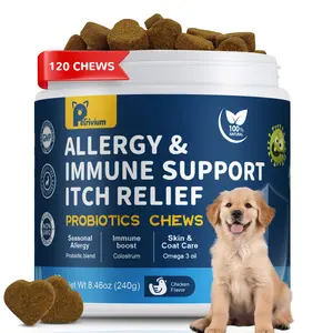 【Upgraded Formula】Allergy&Immune support chews for Dogs,JUMBO SIZE-120ct Chicken Flavor,Topper with Probiotic,Itching Skin and Ears Relief,with Colostrum Fish Oil to Boost Immune&promote Gut Health,Excessive Paw Licking,Natural Allergy Relief-Supplements