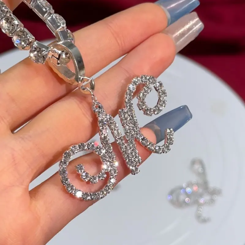 Women's Heavy Full Zircon Hip-hop Jewelry Letter Pendant Tennis Chain accessories