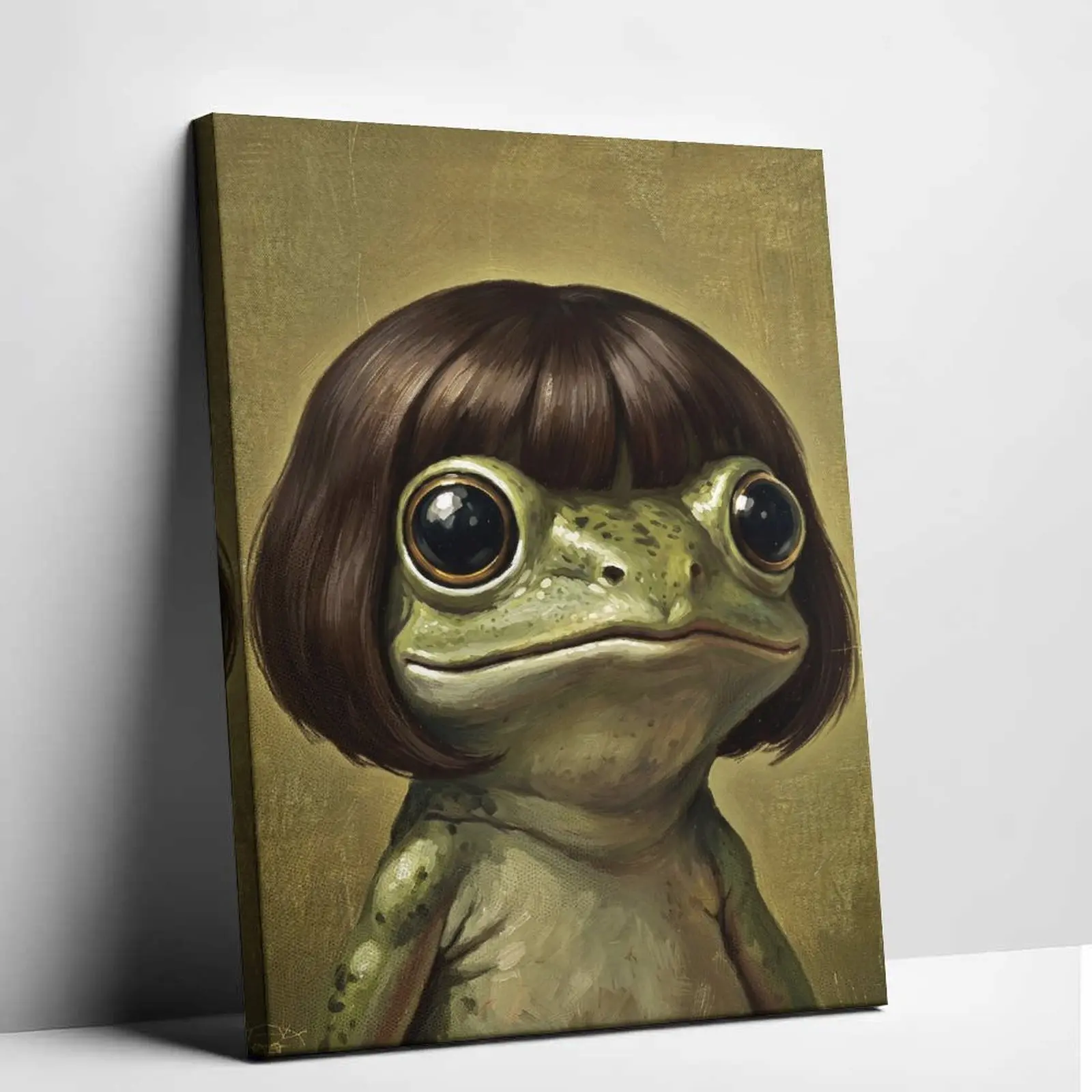 Photo Wall  Frog Meme, Frog Wearing Wig, Gen Z Joke png, Stupid Brainrot, Frog Lover Gift,  Frog, Cool Frog Poster