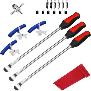 19pcs, 14.5" Tire Spoons Iron Set, Steel Tire Changing Removal Tool For Dirt Bike Lawn Mower Motorcycle|Tire Spoon Lever|Rim Protector|Valve Tool|Valve Cores|Tire Valve Stem TR414&Caps