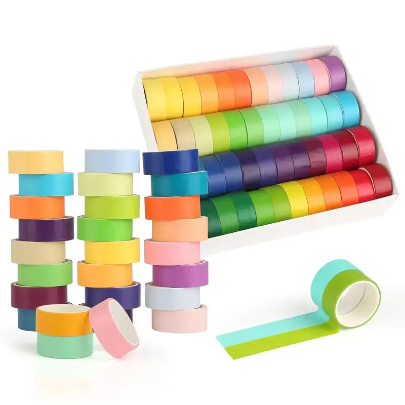 48 Rolls Colourful Tape Set,Rainbow Colour Masking Tape DIY Craft Decorative Paper Tape,Suitable for Scrapbooking,Crafts,Art Labeling,Painter Planner,Christmas Party Gifts,Hand Tools Kits