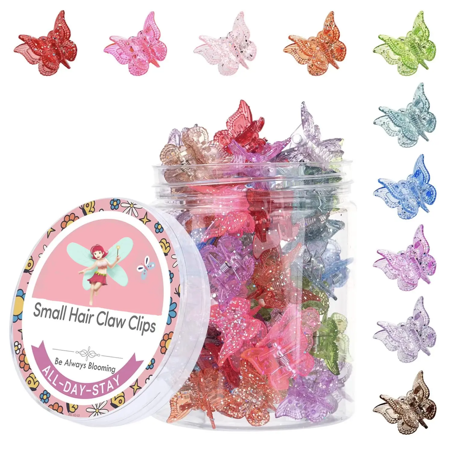 50-Piece Baby Color Y2K 90s Butterfly Hair Clips - Cute Mini Small Claw Clips for Girls - Rave Festival Fashion Hair Accessories for Women