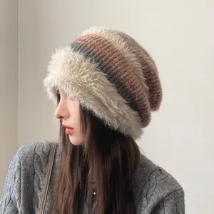 Unisex Plush Pullover Beanie Hat - Thickened Fabric Lining, Brimless, Ear Protection, Lazy Style, Universal Adjustable Insulated Cute Fluffy Knit Heart Wool Western Newsboy Skull Cap for Autumn & Winter Wear, Plush Hats