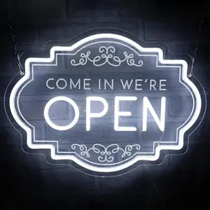 Neon Open Sign LED Welcome We Are Open, Adjustable Brightness, 16.73x12.4 Inches, for Store Windows, Glass Doors, Shops, Cafes, Restaurants