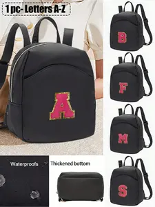 Fashionable rose red plush embroidered A-Z letter backpack, an ideal choice for casual travel and school, equipped with a convenient zipper, a stylish daily backpack, suitable for students going to school and daily use, a casual travel school bag