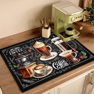 Tableware drying mat, coffee machine desktop drying mat, rubber absorbent anti slip mat, dining mat, vintage coffee pattern, coffee bar desktop absorbent mat, coaster, household goods, diatomaceous earth oven mat, absorbent mat