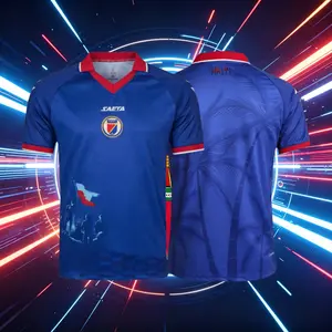 2026 Haiti Home And Away Blue White And Red Short Sleeve Soccer Jersey Fans Version