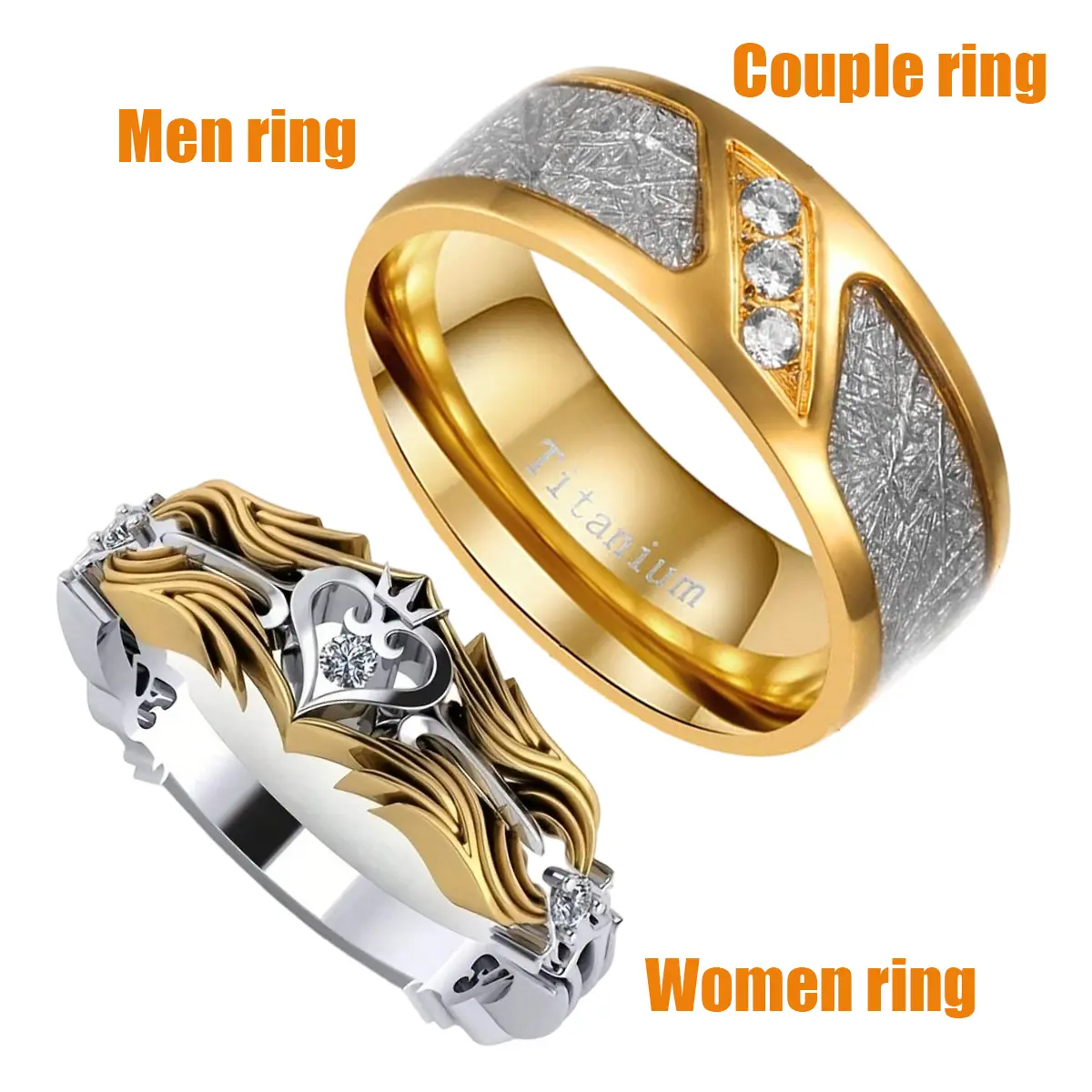 Ringcrown King 2-Tone Engagement Ring Set, AAA+ Cubic Zirconia Hypo-Allergenic Wedding Promise Rings, Fashionable Jewelry Gift for Fiance (Wedding Anniversary Use)