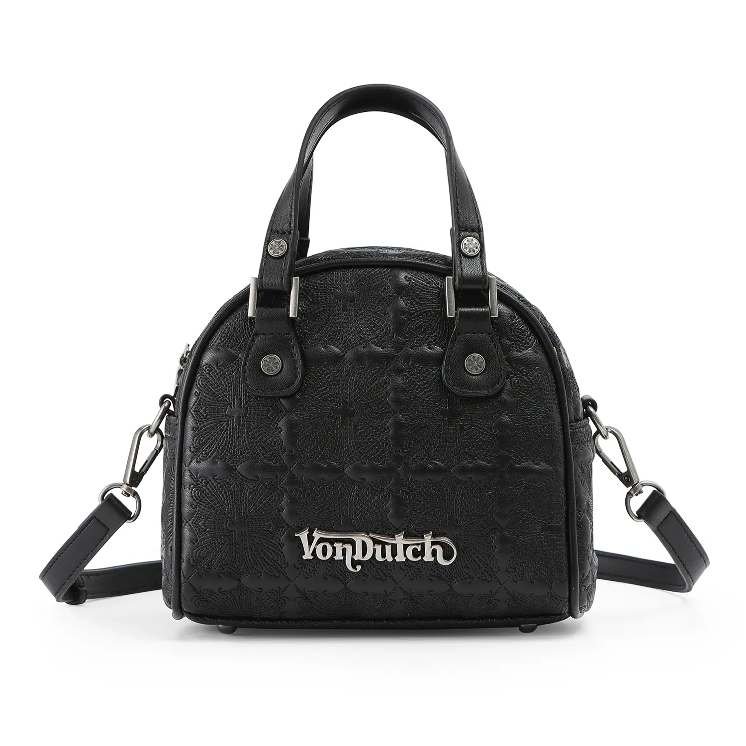 Von Dutch Embroidered Chopper Bowling Bag-Black