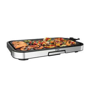 T-fal XL Electric Griddle, Family-Sized Cooking Surface, Non-Stick Coating, 1500W Power, Even Heat Distribution, Adjustable Thermostat with 5 Settings, Electric Griddle, Silver