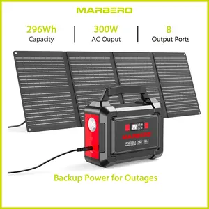 MARBERO 296Wh Solar Generator with 60W Solar Panel Portable Power Station with 2 x 300W Pure Sine Wave AC Outlets (330W Surge) 8 Output Ports Built-in Flashlight for Camping Blackout Outdoor Emergency outdoorfun