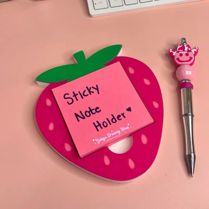 Strawberry Sticky Note Holder, Desk Decor, Office Decor, Sticky Note Desk Holder, Strawberry Decor