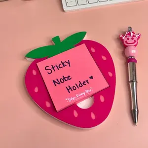 Strawberry Sticky Note Holder, Desk Decor, Office Decor, Sticky Note Desk Holder, Strawberry Decor