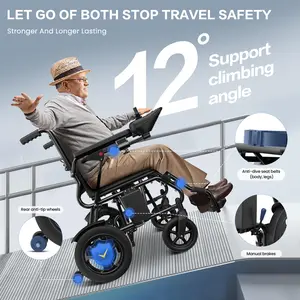 All-Terrain Foldable Power Wheelchair for Adults 24V250W Dual-Motor 15 Miles Range 300LBS Capacity Portable Electric Wheelchair with 12AH Battery & 360° Joystick Control for Seniors Travel Outdoor Daily Use