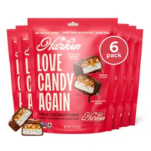 HARKEN, The Lil' Coconutty One Fibermaxx Mini Candy Bars - Mini Oat Milk Chocolate Candy Bars with Coconut, Sweetened with Dates, No Sugar Added, High Fiber, Gluten-Free, Plant-Based, 6 Pouches (30 Bars)