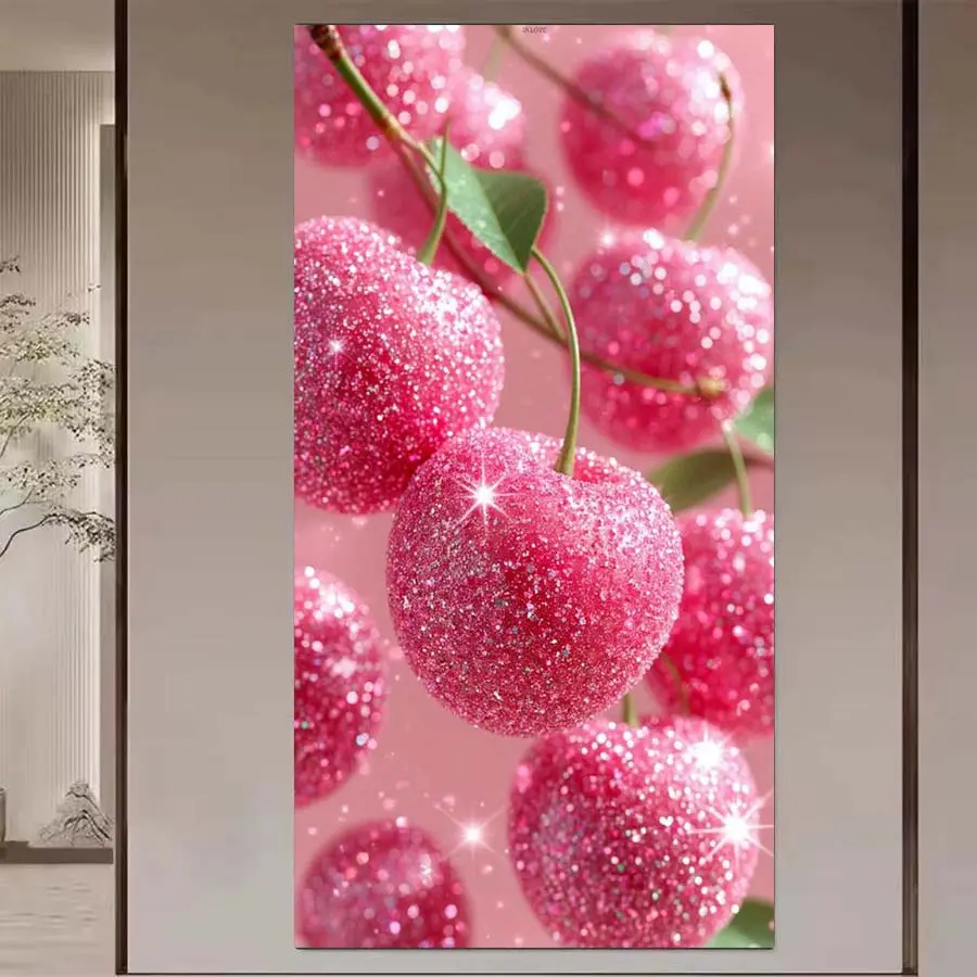 1 DIY diamond painting kit, 5D diamond art set, DIY decoration, pink cherry diamond painting set with full round diamonds, mosaic, diamond art, DIY home decor, suitable for Christmas, Handicraft