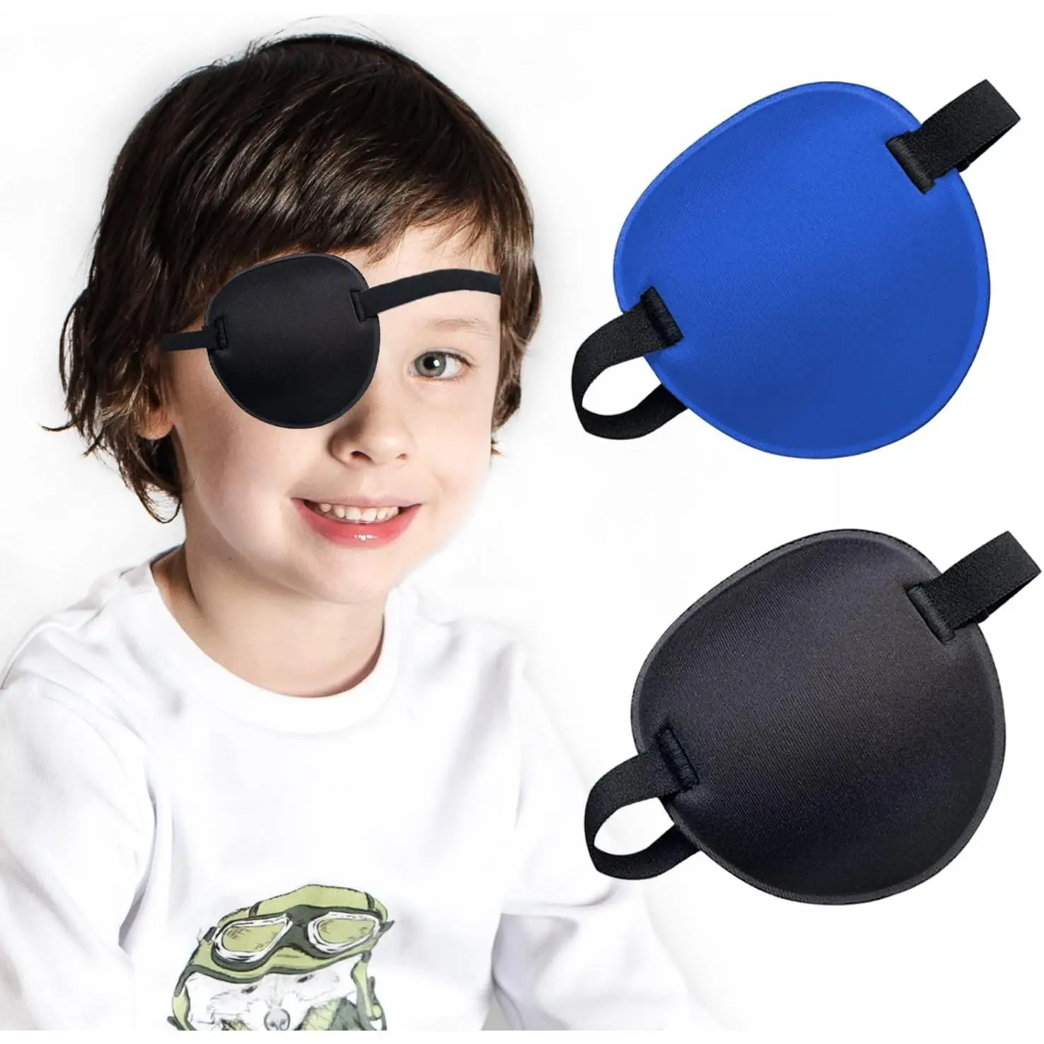 2PCS Eye Patch, Medical Eye Patches for Adults, Adjustable 3D Eye Patch, Soft Amblyopia Lazy Eye Patches for Left or Right Eyes, for Adults and Kids (Black, Blue)