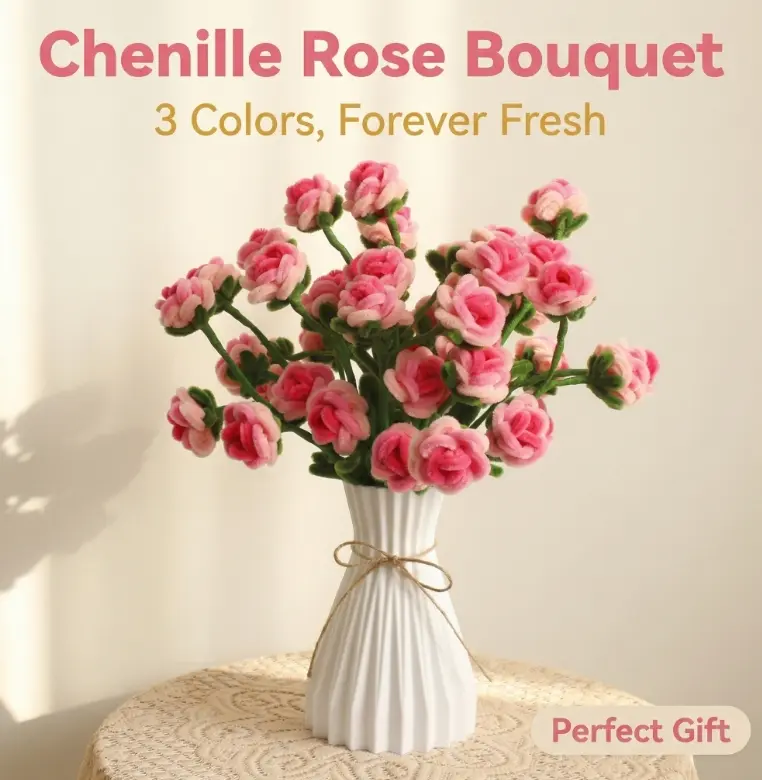 Gradient Pink Rose Flower DIY Pipe Cleaners Craft Kit | Chenille Stems for Bouquet Making, Creative Gift for Her, Valentine's Day, Birthday, Home Decor, Art Supplies for Adults & Kids, Soft & Bendable, No Glue Needed, Safe & Non-Toxic