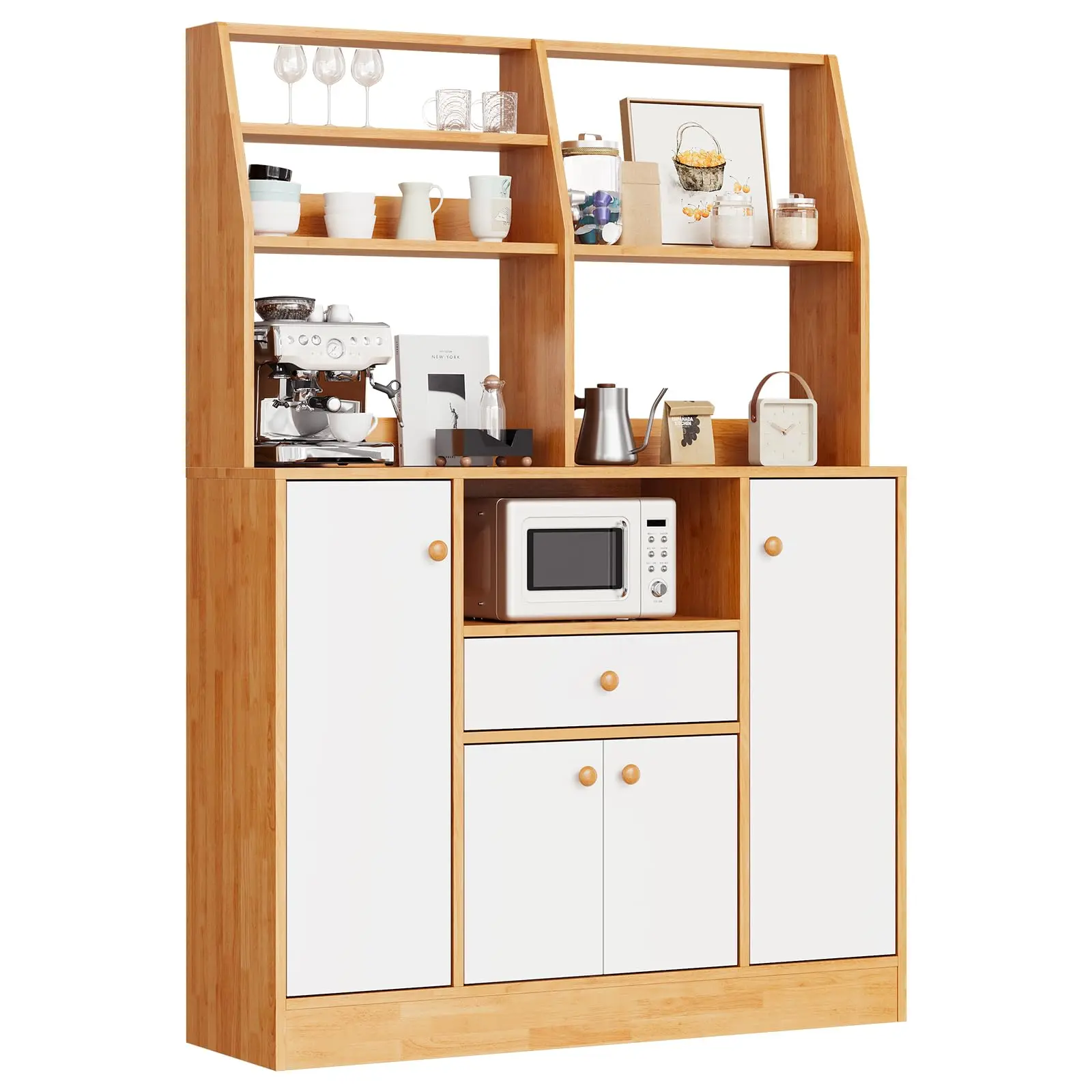 Garvee Farmhouse Kitchen Pantry Cabinet with Drawers 39" Sideboard Buffet Storage Cupboard Adjustable Shelves Coffee Bar Station for Dining Room