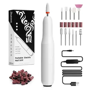 YOKEFELLOW Beginner Electric Nail Drill Kits 30000RPM WHITE Pen-Shaped Protable Electric Nail File for Acrylic Cordless Nail Drill with 12 Drill Bits High Speed but low noise low heat and low ventilated Nail Machine Tools Polishing Set for Beginners DIY