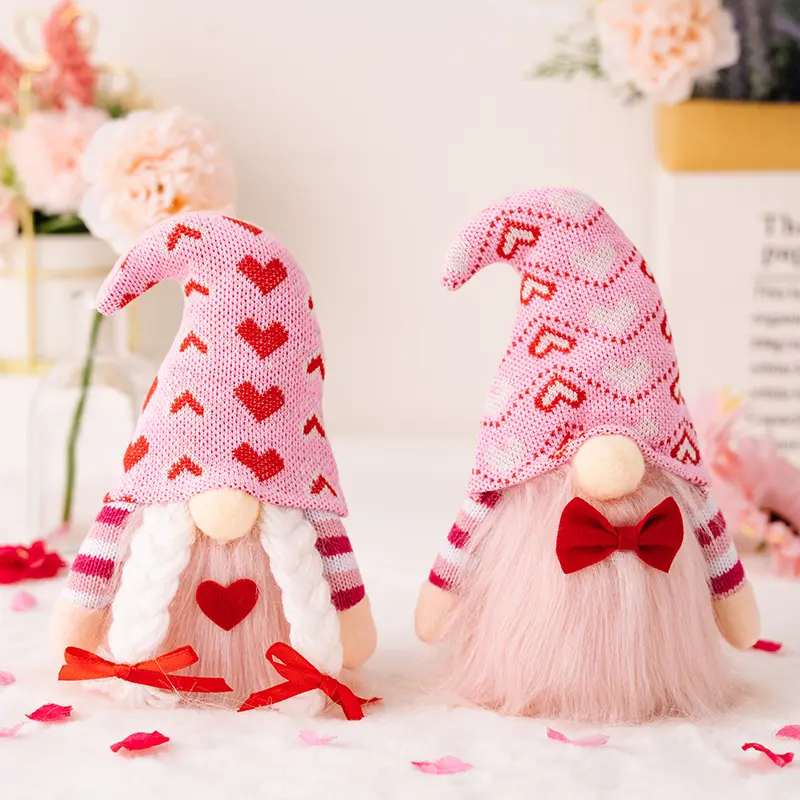 1pc Valentine's Day decoration: Red heart, pink hat, fairy figure, room table decoration, Valentine's Day gift, couple party decoration, Home Decor Accessory