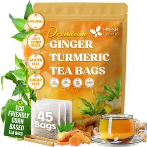 【FreshDrinkUS】 45 Turmeric Ginger Tea Bags, Anti-Inflammatea, 100% Natural Ingredients, Hand-made Blend of Turmeric and Ginger, Eco-conscious Tea Bags. Turmeric Ginger Herbal Tea. No Sugar, No Caffeine, No Gluten, Vegan. tea blends