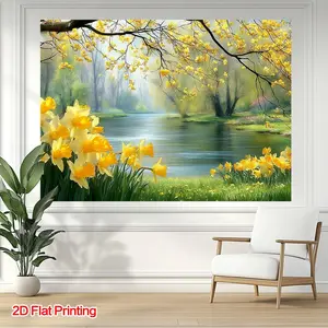 1pc 2D Flat Print Photo Booth Backdrop - Large Format Multi-Size Spring River Landscape, Wide Flowing Water & Banks, Suitable for Home Studio Decor, Balcony Beautification,summerwins