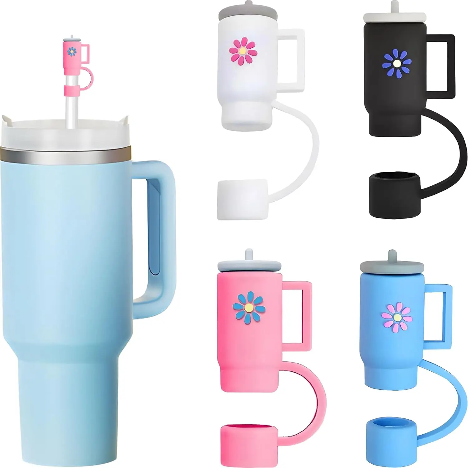 Straw Cover for  Cup Accessories, 4 count 0.4in 10mm Diameter  Dust-Proof Straw Topper Compatible with Simple Modern and Tumbler with Lid and Straw (4pcs tumblers set)