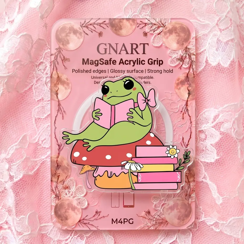 Cottagecore Mushroom Frog Phone Holder, Kawaii Reading Book Acrylic Grip, Booktok Aesthetic Coquette Griptok, Cute Pink Bow Froggy Cellphone Stand Accessory for Women