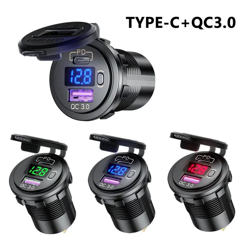 2in1 Car Fast Charging Adapter 12/24V Charger USB + PD QC3.0 w/ Voltage Outlet