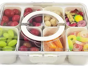 Divided Serving Tray with Lid and Handle - Snackle Box Charcuterie Container for Portable Snack Platters