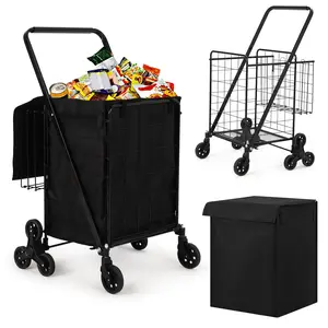 GARVEE Grocery Shopping Cart, Stair Climbing Shopping with Waterproof Basket Liner & 360° Rolling Swivel Wheels, Portable Collapsible Grocery for Laundry, Luggage Camping, Black