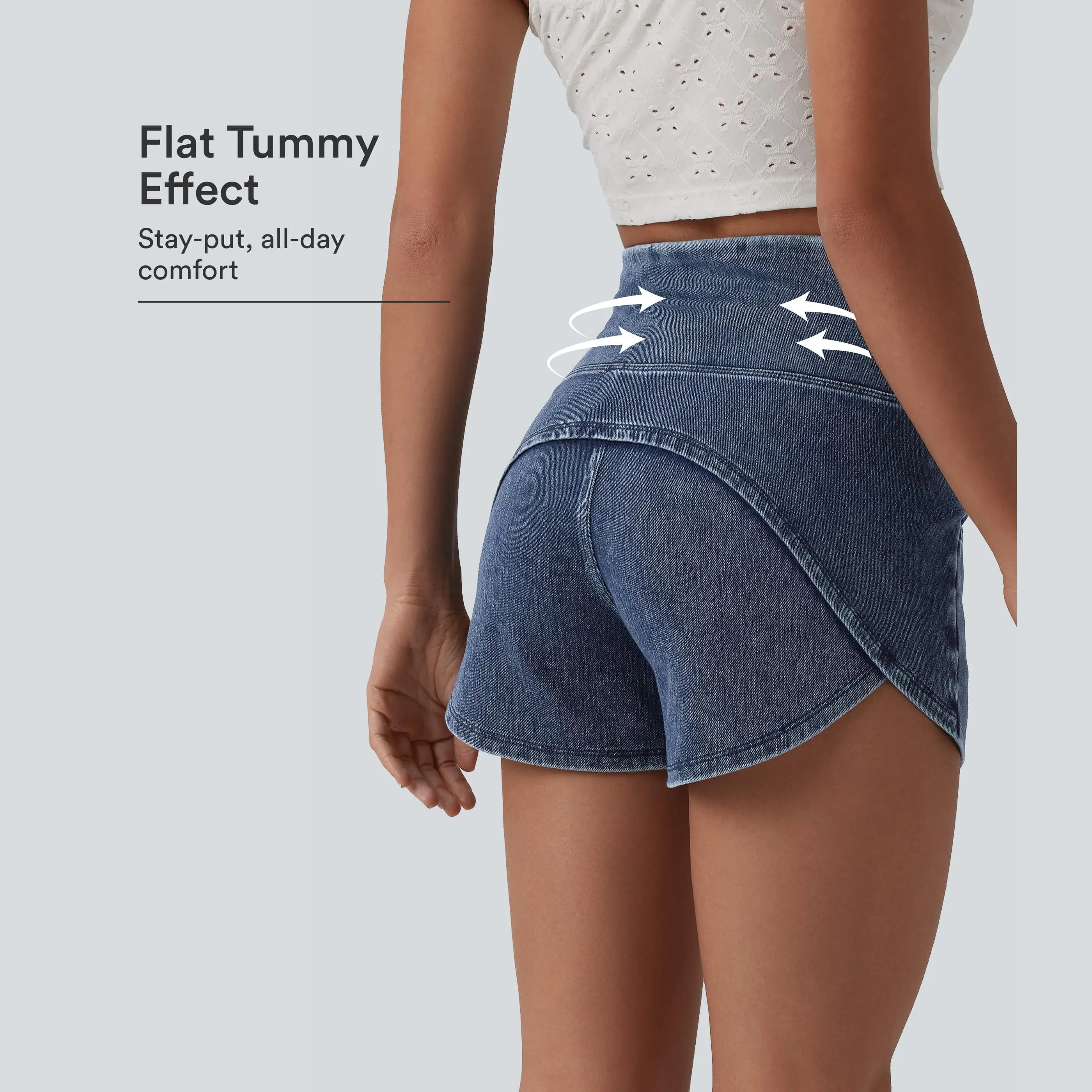 【Creator’s Pick】Halara Flex High Waisted Tummy Control Curved Hem Skinny Denim Casual Shorts with Pockets