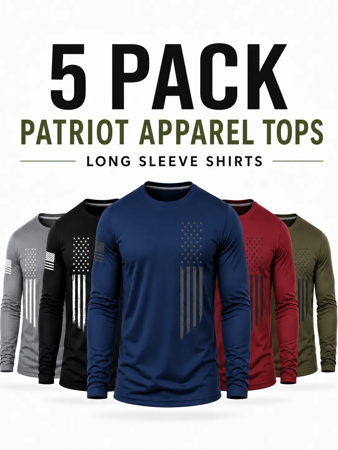 Men's 5-Pack Stretchy Washable Flag Print Sports Sweatshirts - Long-Sleeve Crew Neck All-Seasons Casual Tops for Gym, Hiking/Light Outdoor, XL (Do Not Dry Clean, US Pride), Running