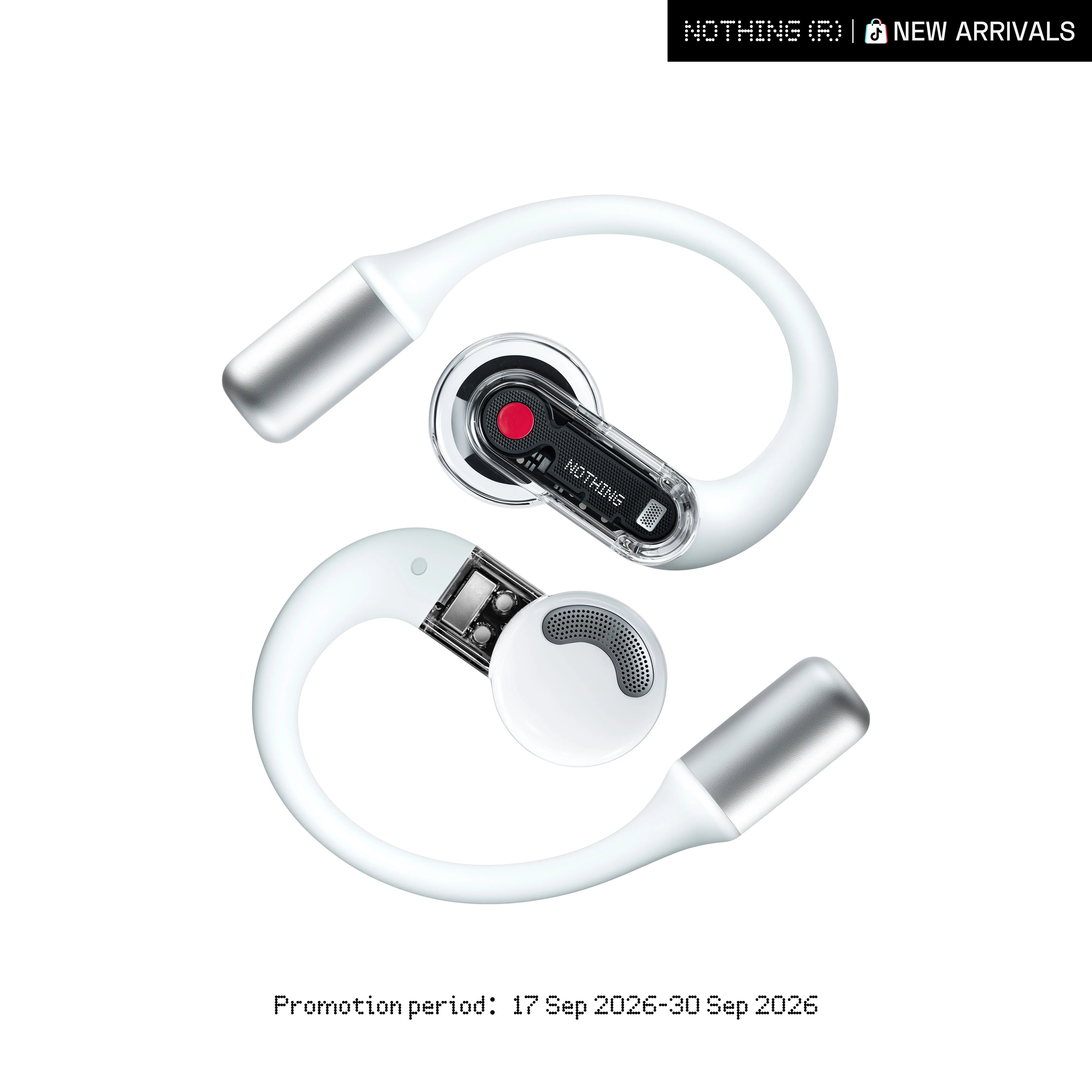 Nothing Ear (Open) Transparent Titanium Wireless Headphone, Silicone Earhook Audio Earbuds with IP54 Rating, Custom Voice Technology, Voice Control Pulls Info from ChatGPT, 2 Mics, BT 5.3, Fast Charging, Compatible with iPhone - Android (White)