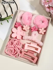 Valentine's Day pink girl style 32-piece hair accessories set, including plush large intestine hair ring, flower clip, basic hair ring, Rubber Band, Elastics, etc., sweet and lovely style, with a gentle atmosphere ~