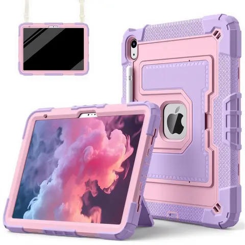 SPALLO for iPad Air 8th/7th Gen M4/M3 11-Inch,Kids Friendly iPad 11th/10th Gen with Shoulder Strap/Pencil Holder,iPad Accessories,Tablet Covers,iPad Protective Casing,Heavy Duty Shockproof Cover for iPad Mini 8.3"- Purple+Rose Gold (Case Only)
