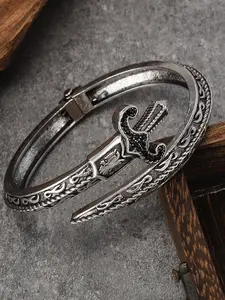 Vintage Patina Sword Shape Open Fashionable Bangle, Totem Carved Punk Style Adjustable Metal Premium Bracelet, Layered Motorcycle Tough Guy Fashion Accessory