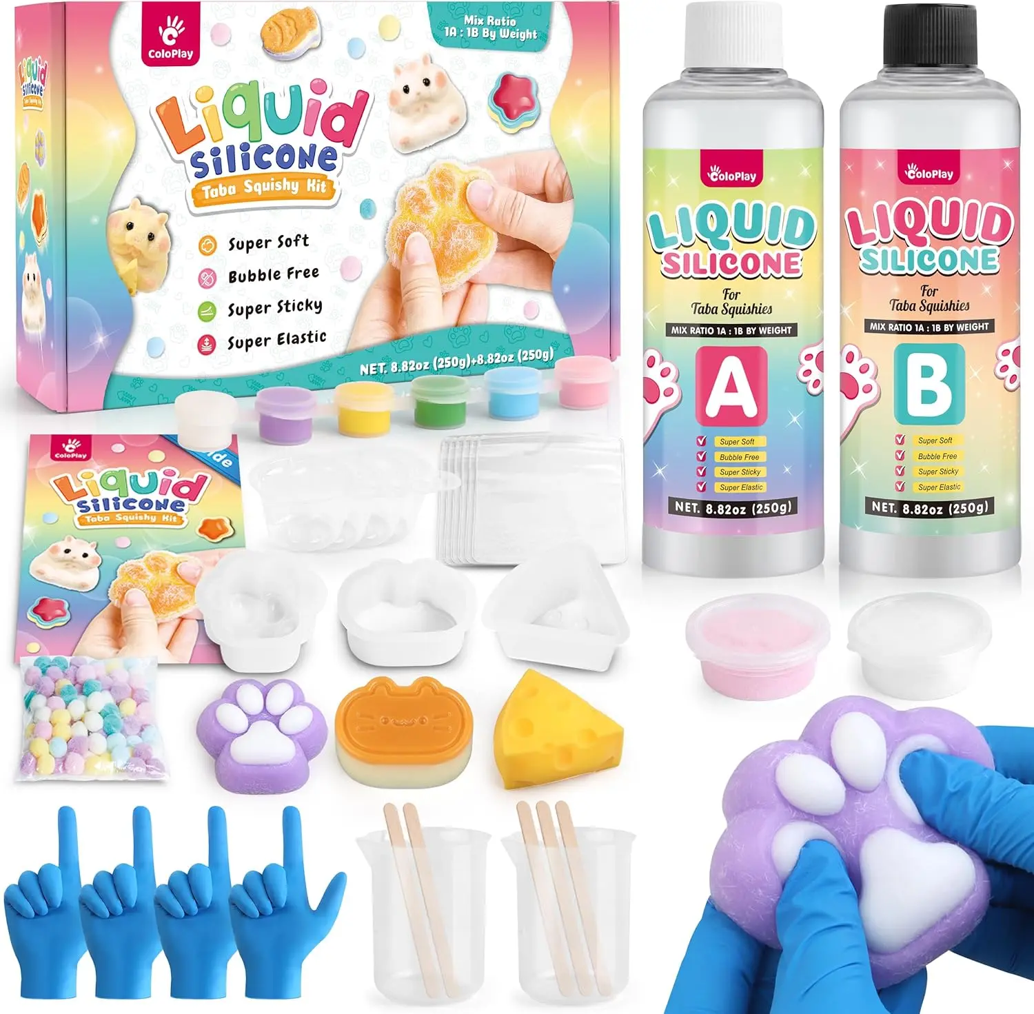 DIY Squishy Fuzz Ball Keychain Kit - Kawaii Animal Crafting Set with Flocking Powder, Fast-Curing Bubble-Free Formula & Molds, Kawaii Squishy, Stress Ball Kit, Unisex, Squishy Soft