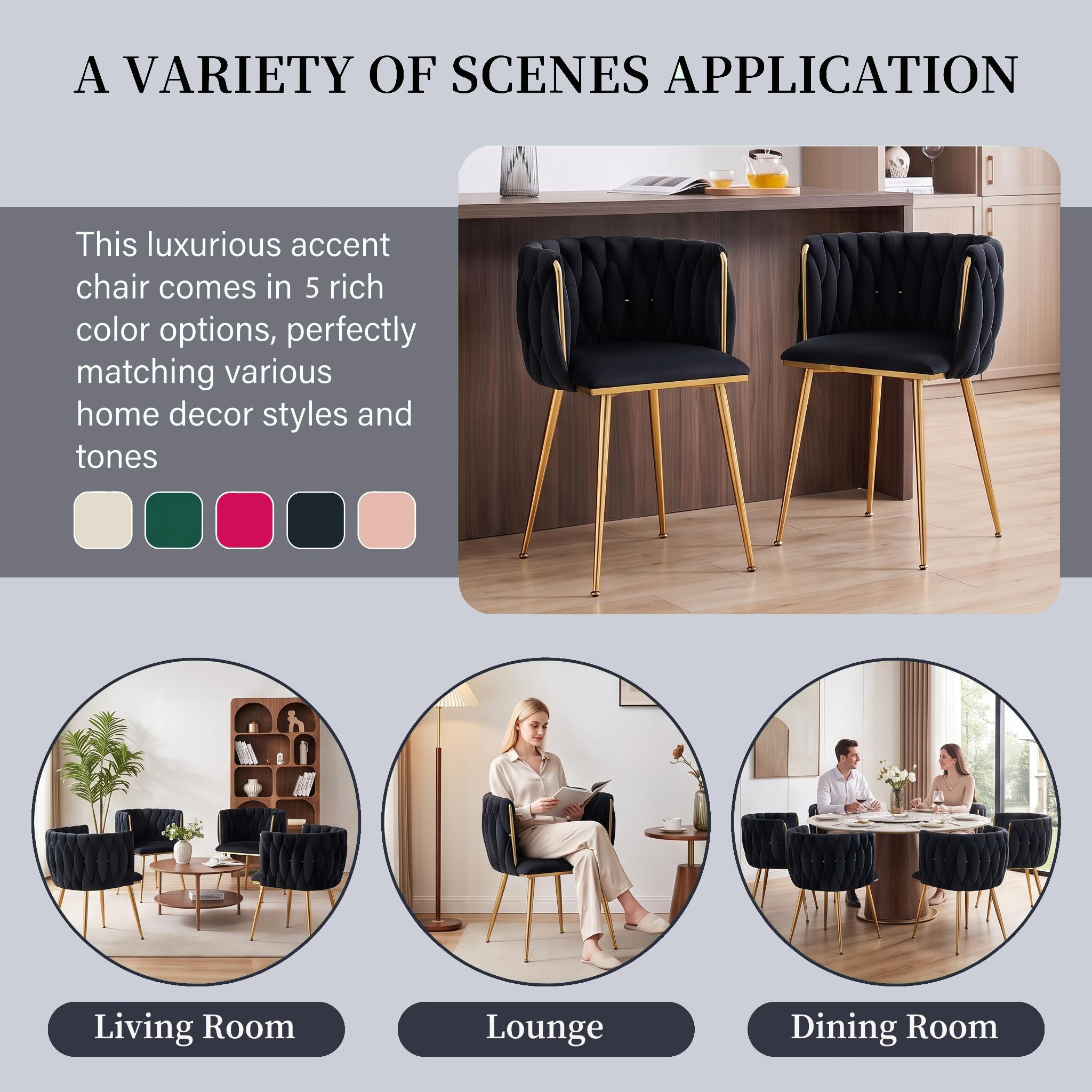 Eyisean 28" H Velvet Modern Dining Chairs Set of 2, Luxury Upholstered Side Chair with Curved Woven Backrest, Durable Accent Chair with Golden Metal Legs, Easy Assembly for Dining Room, Kitchen, Living Room Eyisean 28" H Velvet Modern Dining Chairs Set of 2, Luxury Upholstered Side Chair with Curved Woven Backrest, Durable Accent Chair with Golden Metal Legs, Easy Assembly for Dining Room, Kitchen, Living Room