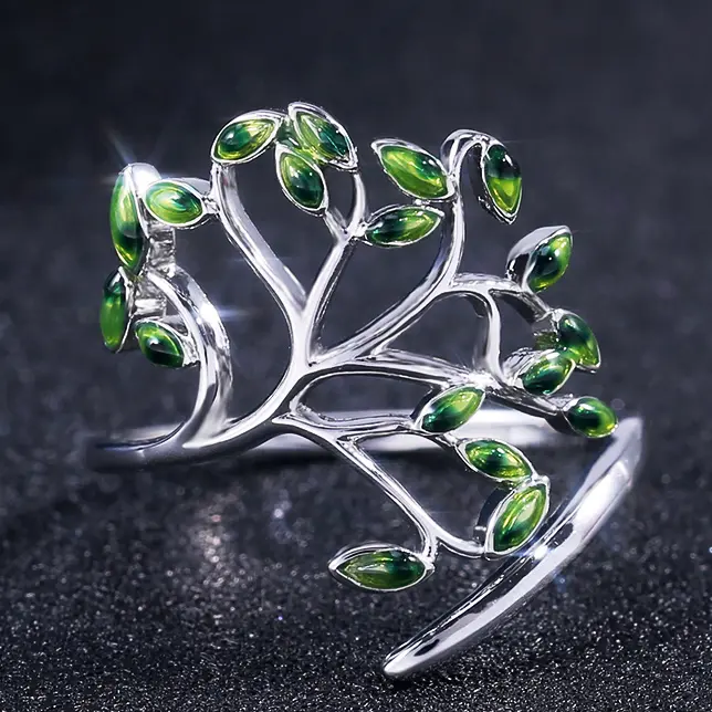 Live Tree Shaped Cocktail Party Women Ring Fresh Stylish Birthday Pleased Gift For Women Fashion Adjustable Open Ring Trendy Women's Green Branch Shape Dinner Party Rings Versatile Embellished Resizable Opening Ring Set for 2026
