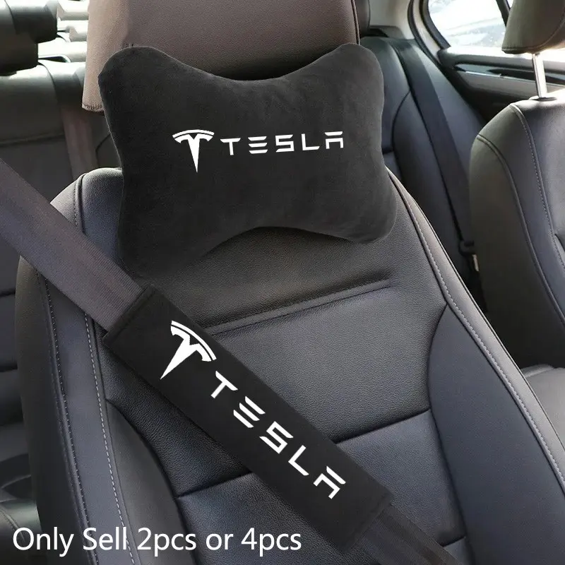 Car Seat Headrest Rest Neck Pillow Cushion Seat Belt Shoulder Pad For Tesla Model 3 Model S Model X Model Y Cybertruck Roadster SpaceX Auto Interior Accessories