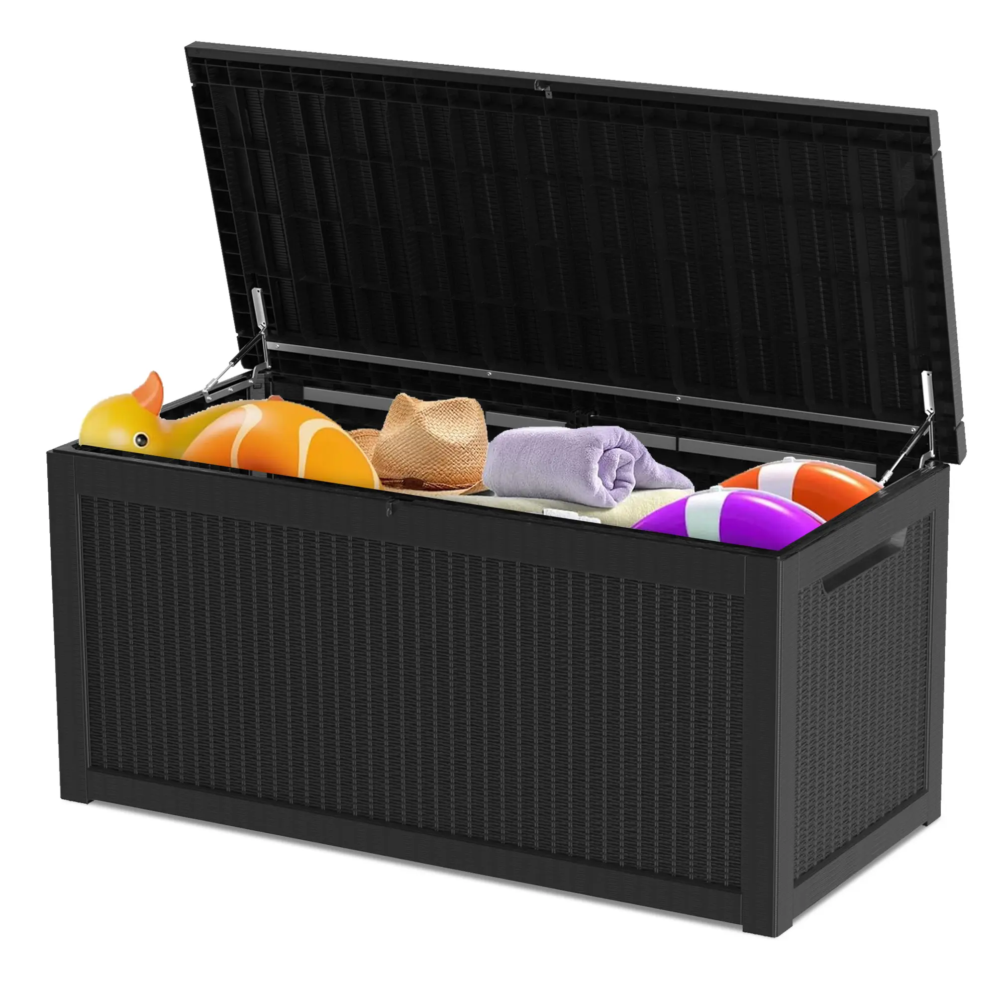 Mersco XXL High-Density PP Outdoor Storage Box Organiser with Lockable Lid, 230/260 Gal, 1000lbs Surface Loading, Waterproof, Side Handles, Easy Setup (Black) for Patio Cushions, Garden Tools, 230Gal