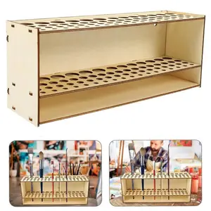Wooden Brush Holder Stand, Natural Wood Color Design, Multi-Purpose Organizer for Brushes & Art Tools, Ideal for Office Desk Decor, Pen Holders, Desk Organizers