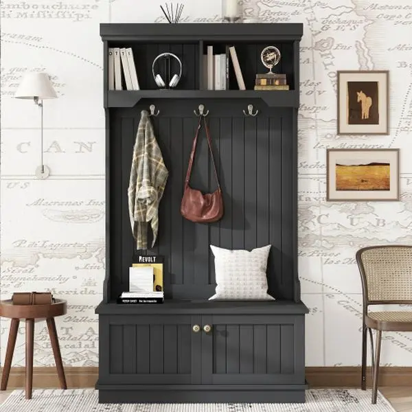Hall Tree with Storage Shoe Bench for Entryway and Hallway, 4-in-1 Design Coat Racks with Hooks for Living Room